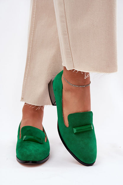 Elegant women's suede block heel shoes with almond toe design by Step in Style, featuring a luxurious and comfortable fit for various occasions.