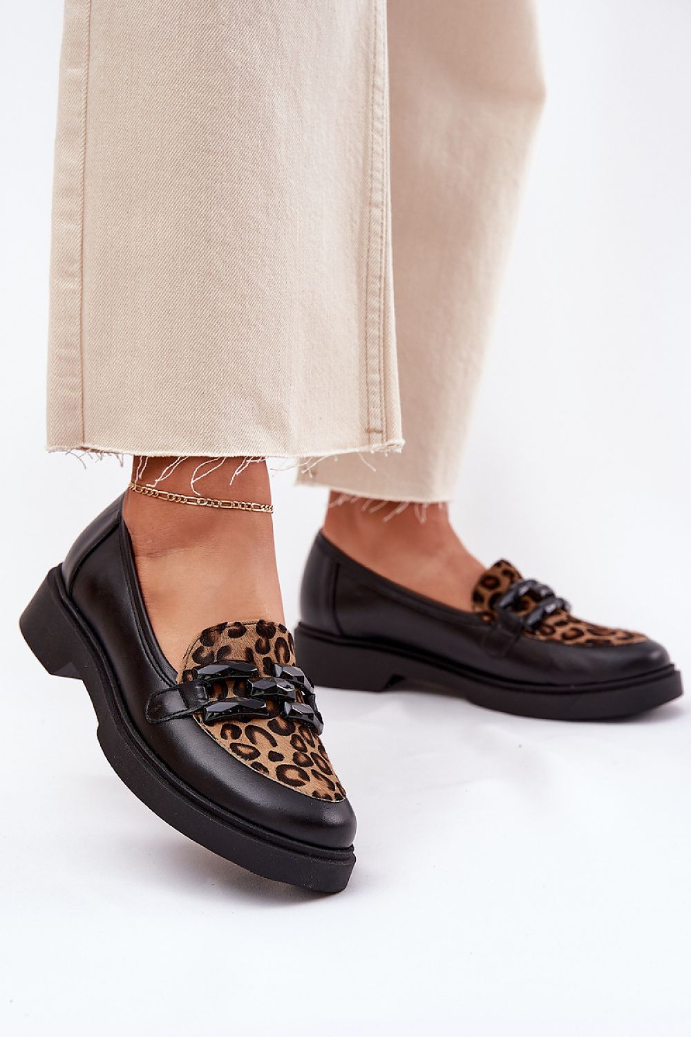 Elegant women's natural leather loafers with trendy leopard print by Step in Style, available in EU sizes 36 to 41, perfect for luxury casual wear.