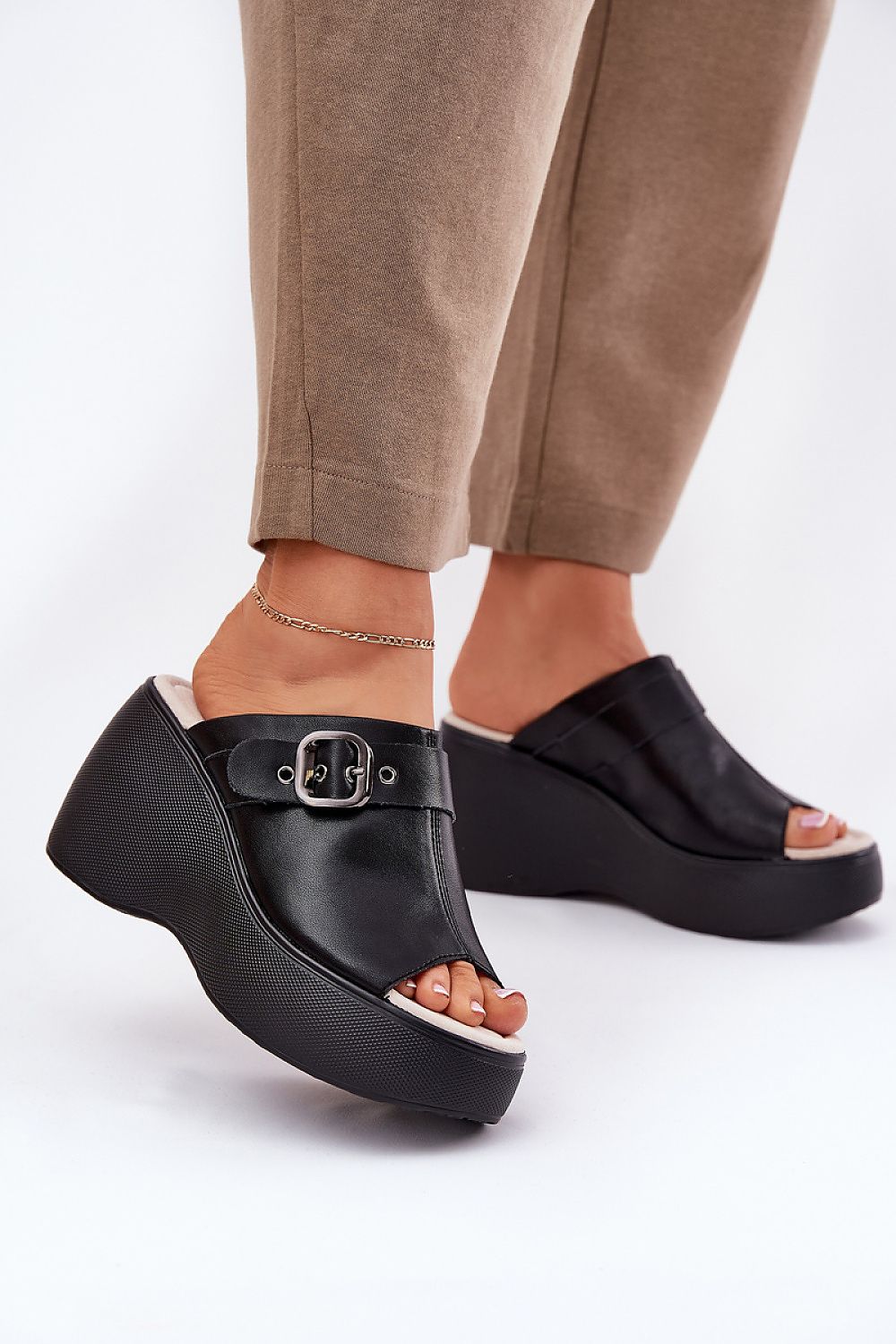 Elegant women's leather sandals with wedge heel and buckle strap from Step in Style, perfect for summer outings, available in EU sizes 36-40.