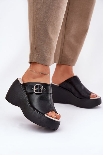Elegant women's leather sandals with wedge heel and buckle strap from Step in Style, perfect for summer outings, available in EU sizes 36-40.