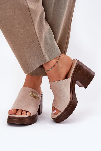 Elegant eco suede women's sandals by Step in Style, featuring gold detailing, a chunky heel, and platform for comfort, available in sizes EU 36-40.