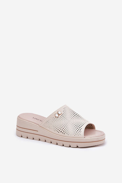 Luxury women's leather wedge sandals by Step in Style, elegantly designed for summer comfort, featuring a natural leather insole and a subtle decorative detail.