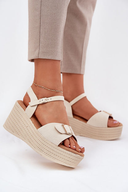 Luxury eco suede wedge sandals for women by Step in Style, featuring a decorative buckle and comfortable footbed, ideal for summer outfits.