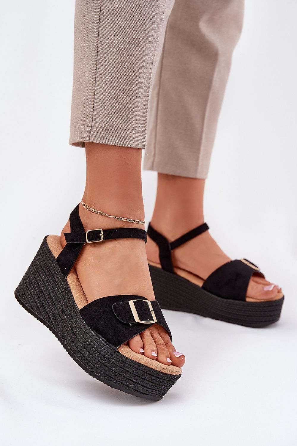 Elegant women's wedge sandals with decorative buckle, crafted from eco suede by Step in Style, available in EU sizes 36-41 for a perfect fit.
