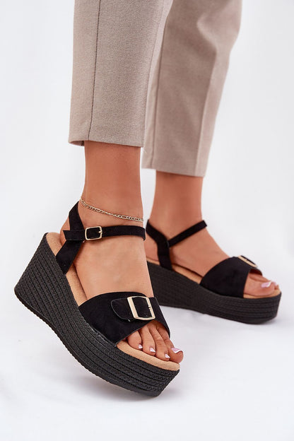 Elegant women's wedge sandals with decorative buckle, crafted from eco suede by Step in Style, available in EU sizes 36-41 for a perfect fit.