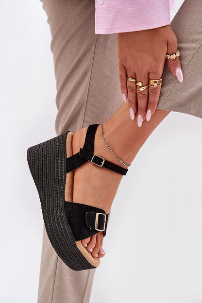 Stylish eco suede wedge sandals by Step in Style with a chic decorative buckle, designed to complement any elegant summer ensemble.