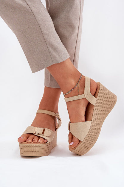 Quality women's wedge sandals in eco suede with a decorative buckle, created by Step in Style for comfort and sophistication during summer wear.