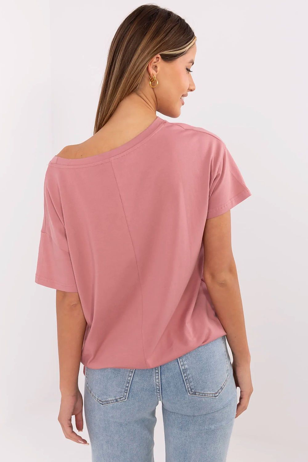 Luxurious women's t-shirt with original print and side tie by Factory Price, crafted in a comfortable cotton blend for elegant everyday wear.