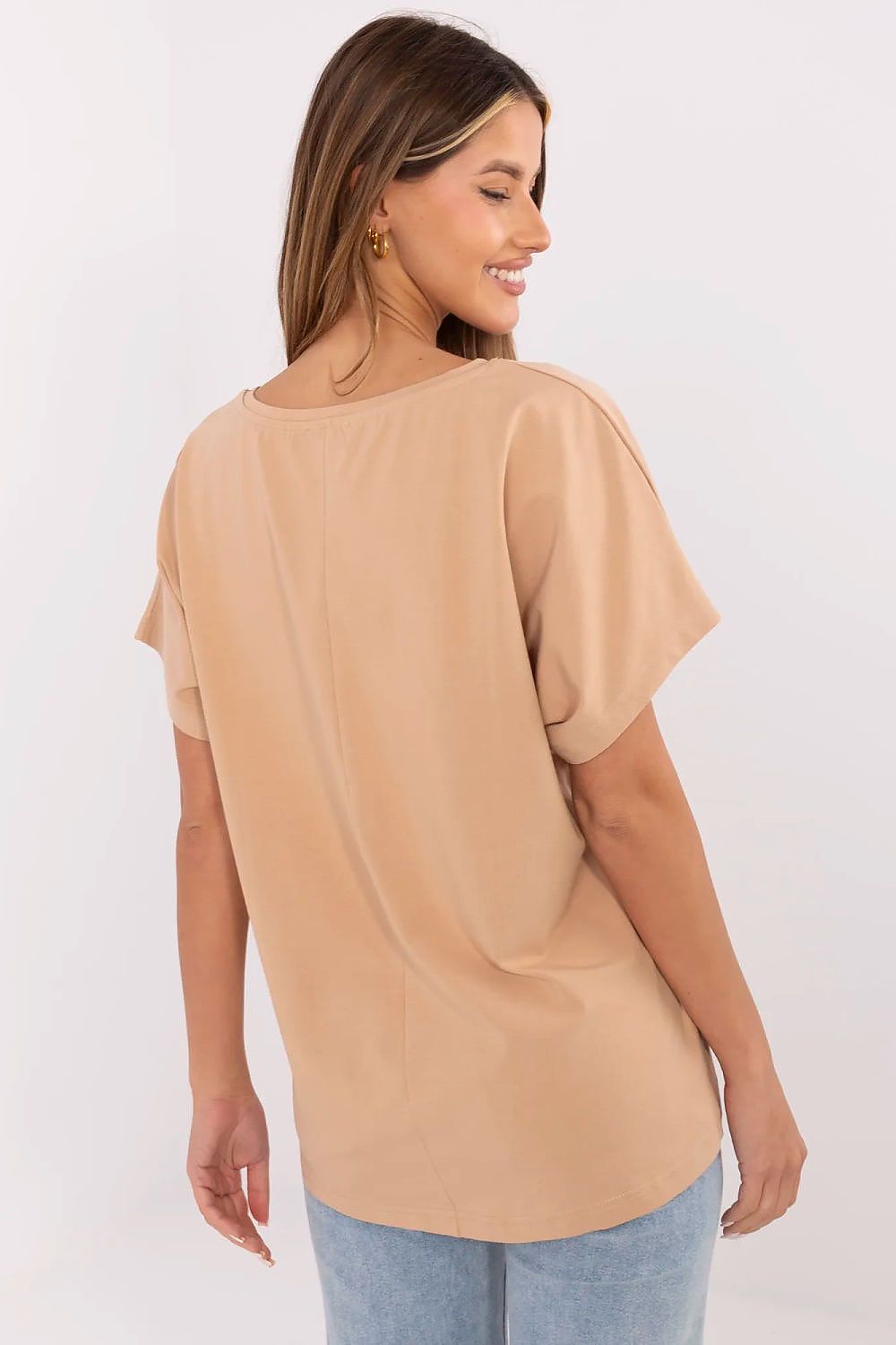 Chic women's t-shirt featuring a unique print, made from breathable cotton spandex blend by Factory Price.