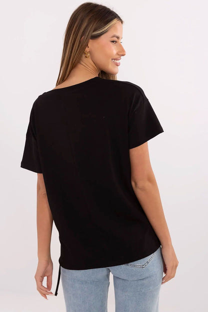 Soft cotton women's t-shirt with feminine tie detail at the side, designed by Factory Price for a fashionable and elegant look.