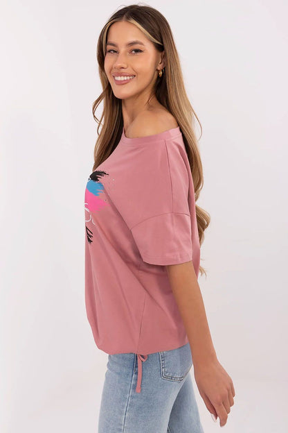 Elegant women's t-shirt with unique print and embroidery by Factory Price, featuring soft cotton for comfort.