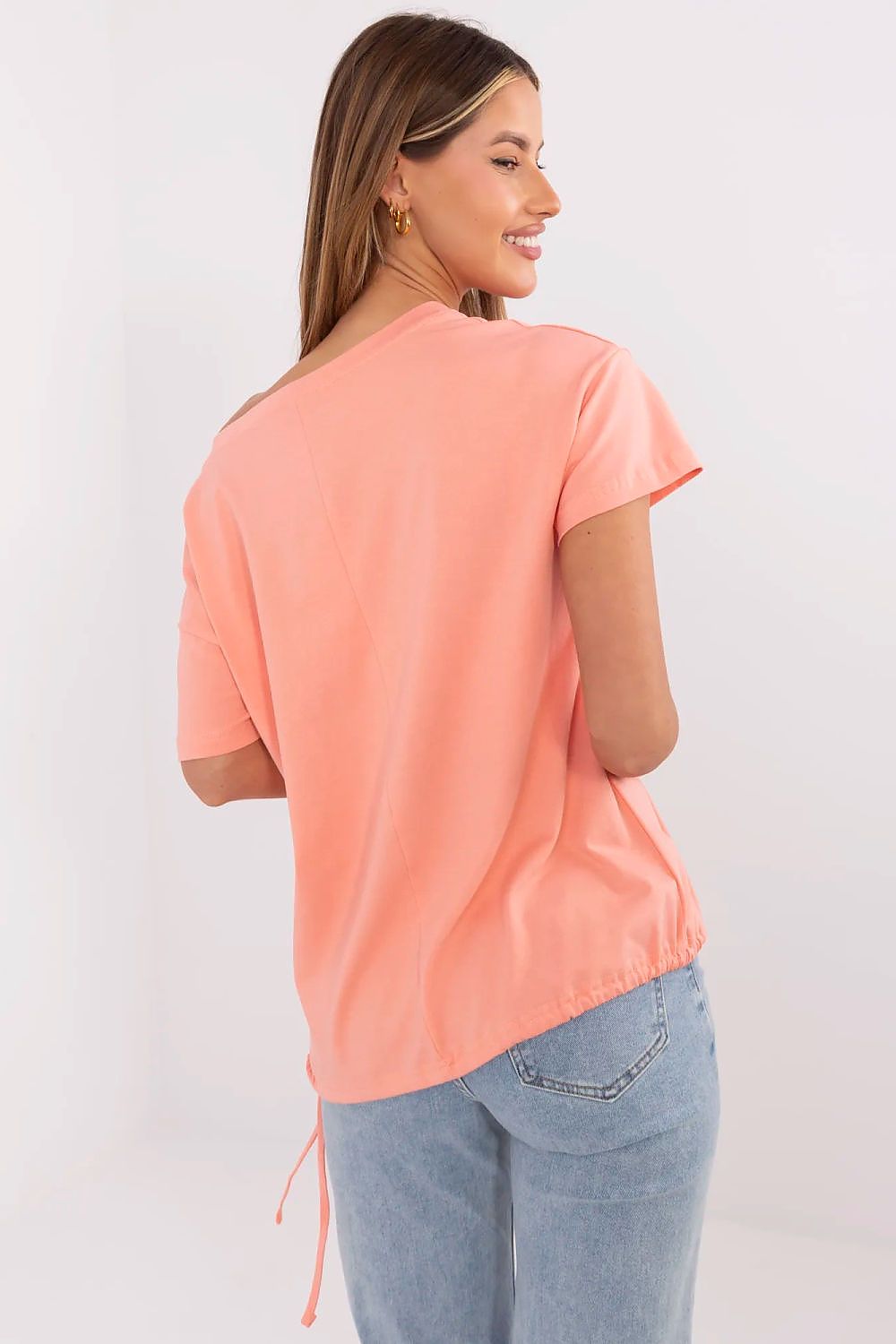 Soft cotton women's t-shirt with fashionable design and side tie detail by Factory Price, ideal for a chic casual look.