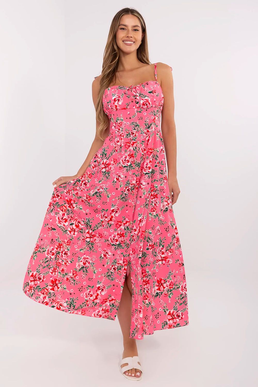 Back view of Italy Moda's MIDI dress highlights the ruching design, providing comfort and flexibility for everyday wear.