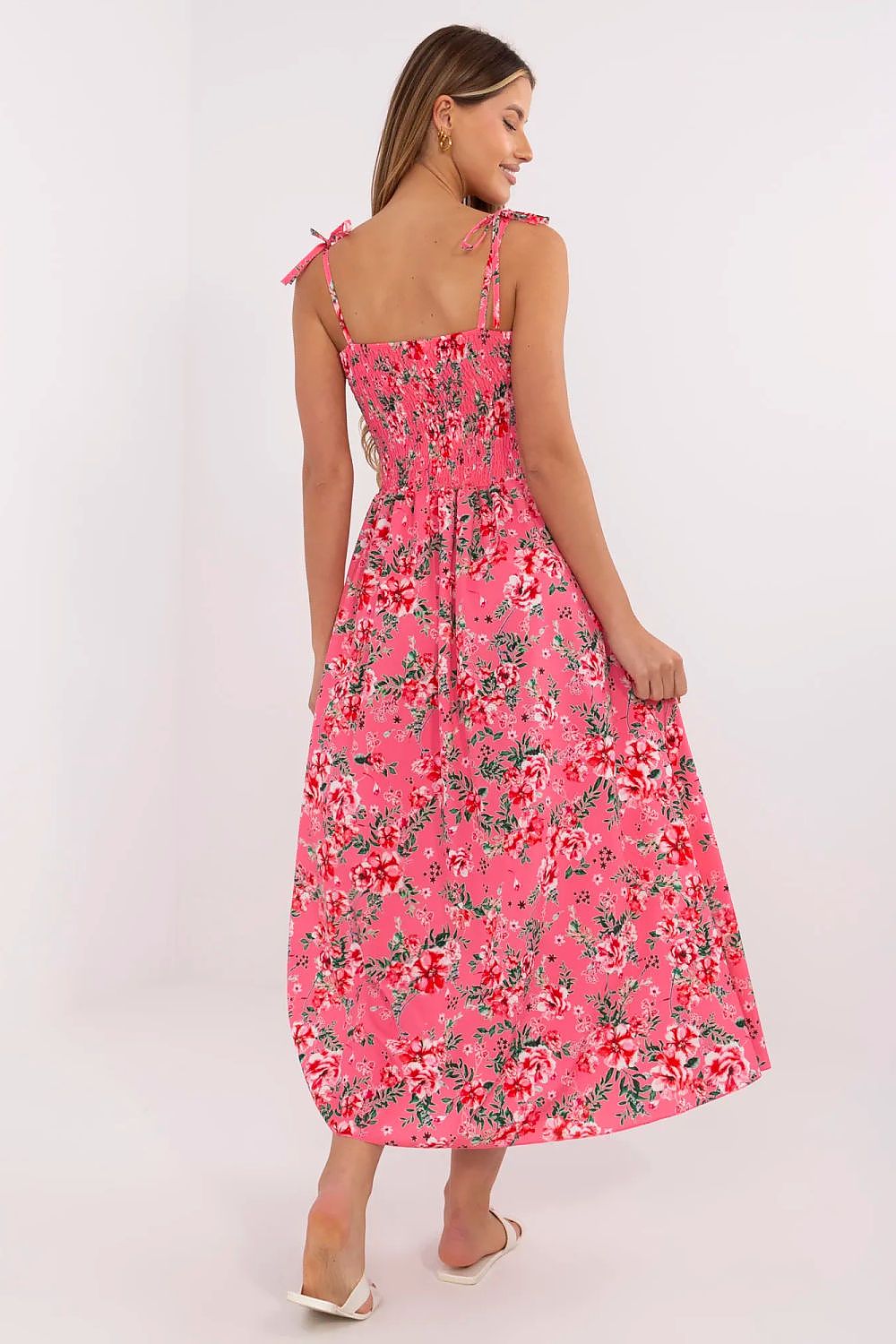 Elegant floral midi dress by Italy Moda featuring a corset waist and flared cut, perfect for luxurious summer outings.