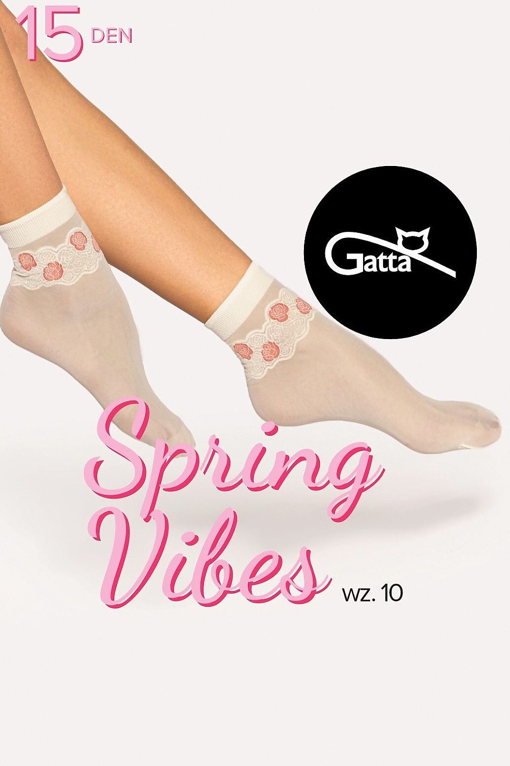Gatta stylish 15 DEN high socks displayed elegantly, emphasizing the feminine charm and delicate details for fashionable wear.