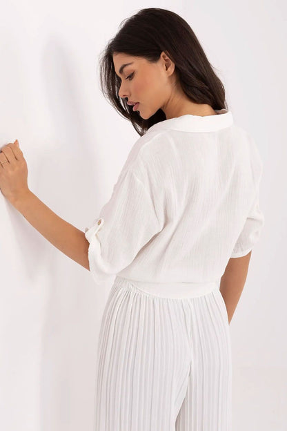 Elegant Italy Moda Casual Cotton Shirt showcasing its breathable fabric and fashionable tie detail - Ideal for warm days.