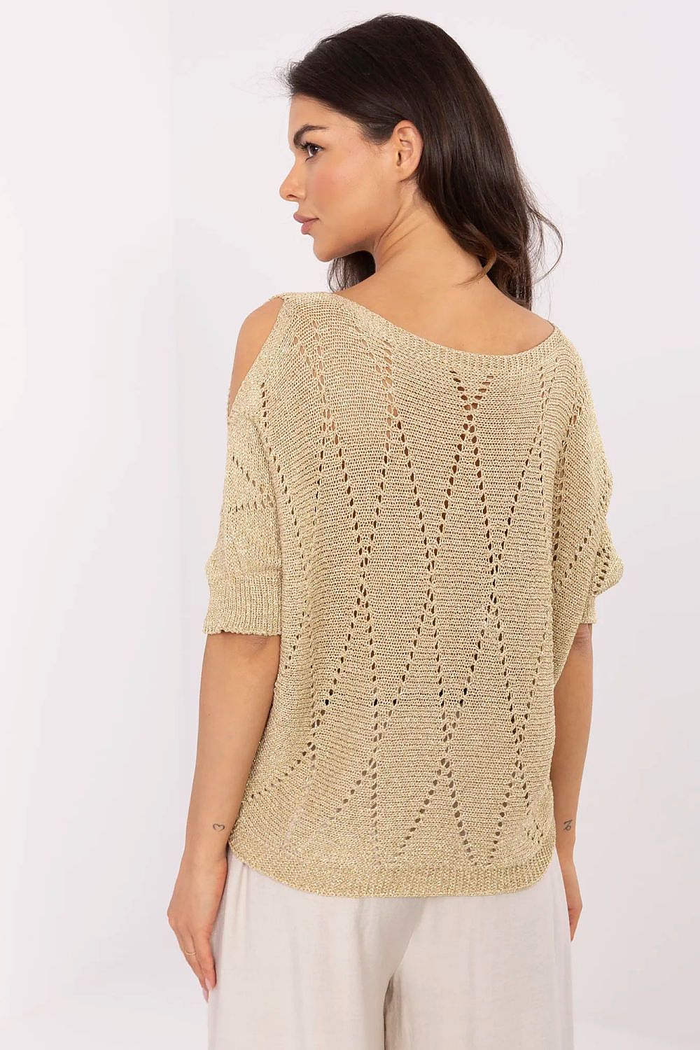 Elegant women's viscose sweater with metallic thread by Italy Moda, featuring a stylish 3/4 sleeve design, perfect for chic everyday wear.