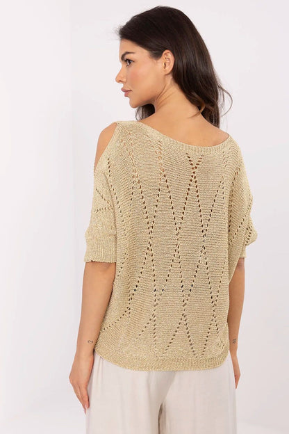Elegant women's viscose sweater with metallic thread by Italy Moda, featuring a stylish 3/4 sleeve design, perfect for chic everyday wear.