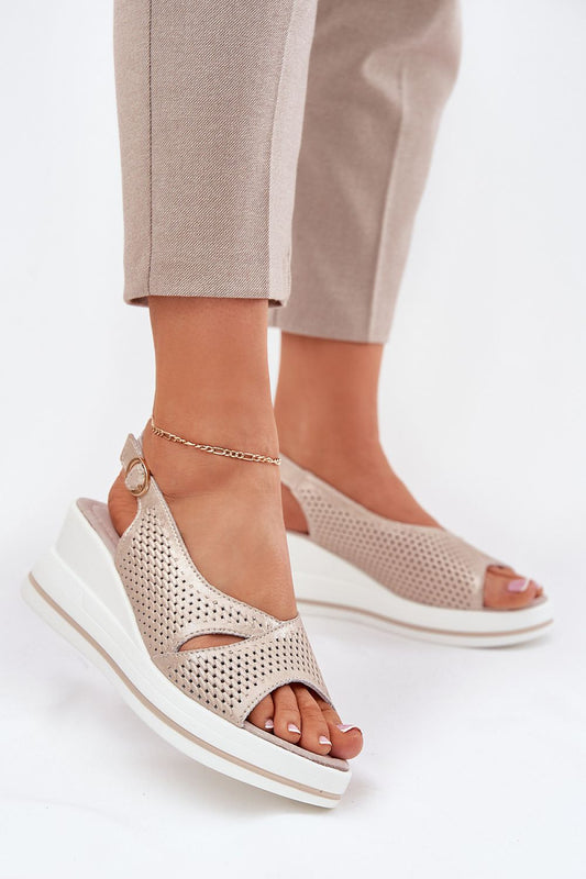 Elegantly crafted S.Barski Women’s Natural Leather Wedge Sandals showcasing adjustable straps, perfect for luxurious summer outings.