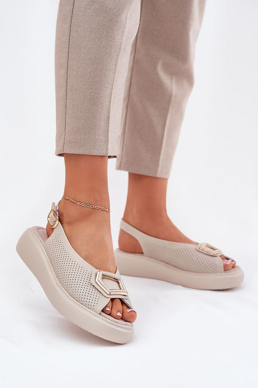 Luxury natural leather women's sandals by Step in style, featuring an elegant design with adjustable buckle for a perfect fit, ideal for summer occasions.