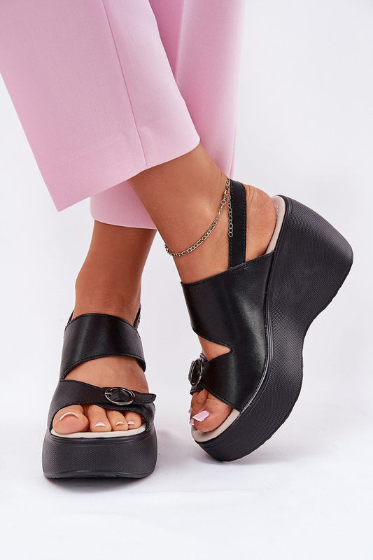 Step in Style elegant women's natural leather sandals, featuring an adjustable strap, platform and wedge heel, perfect for summer elegance and comfort, available in EU sizes 36-40.
