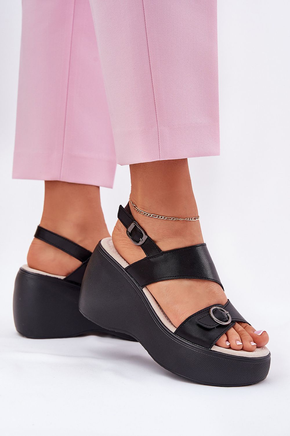 Elegant women's natural leather sandals by Step in style featuring an adjustable strap and stylish wedge heel, perfect for summer.
