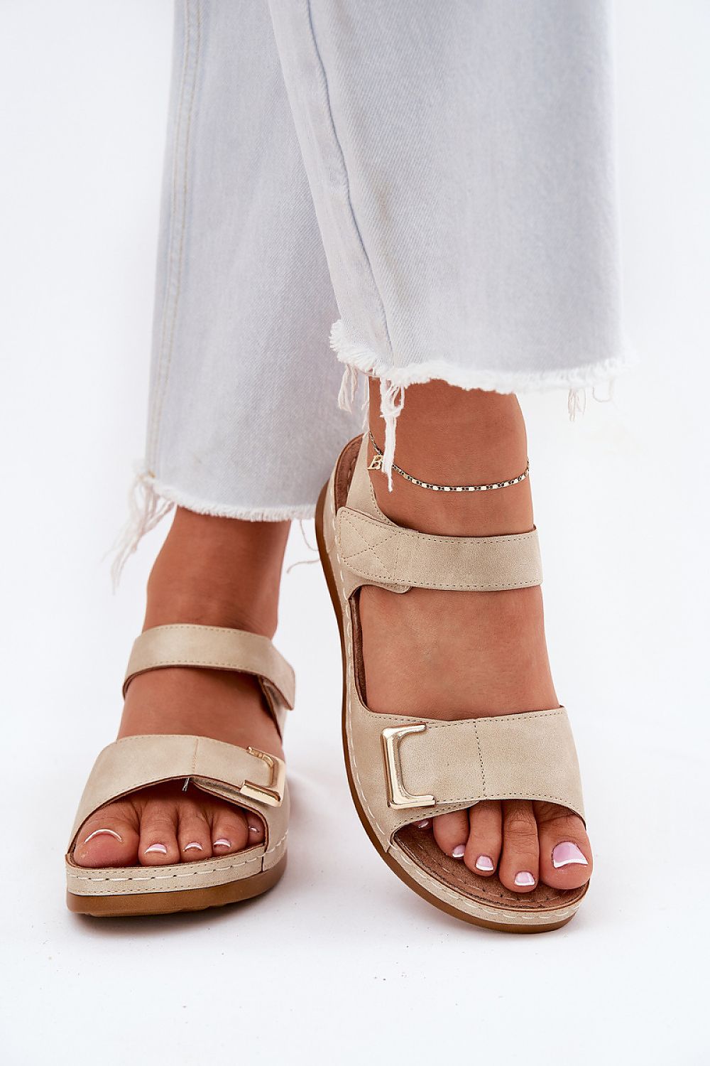 Luxury women's eco leather sandals from Step in Style, featuring a comfort insole and adjustable double Velcro strap, perfect for summer elegance.