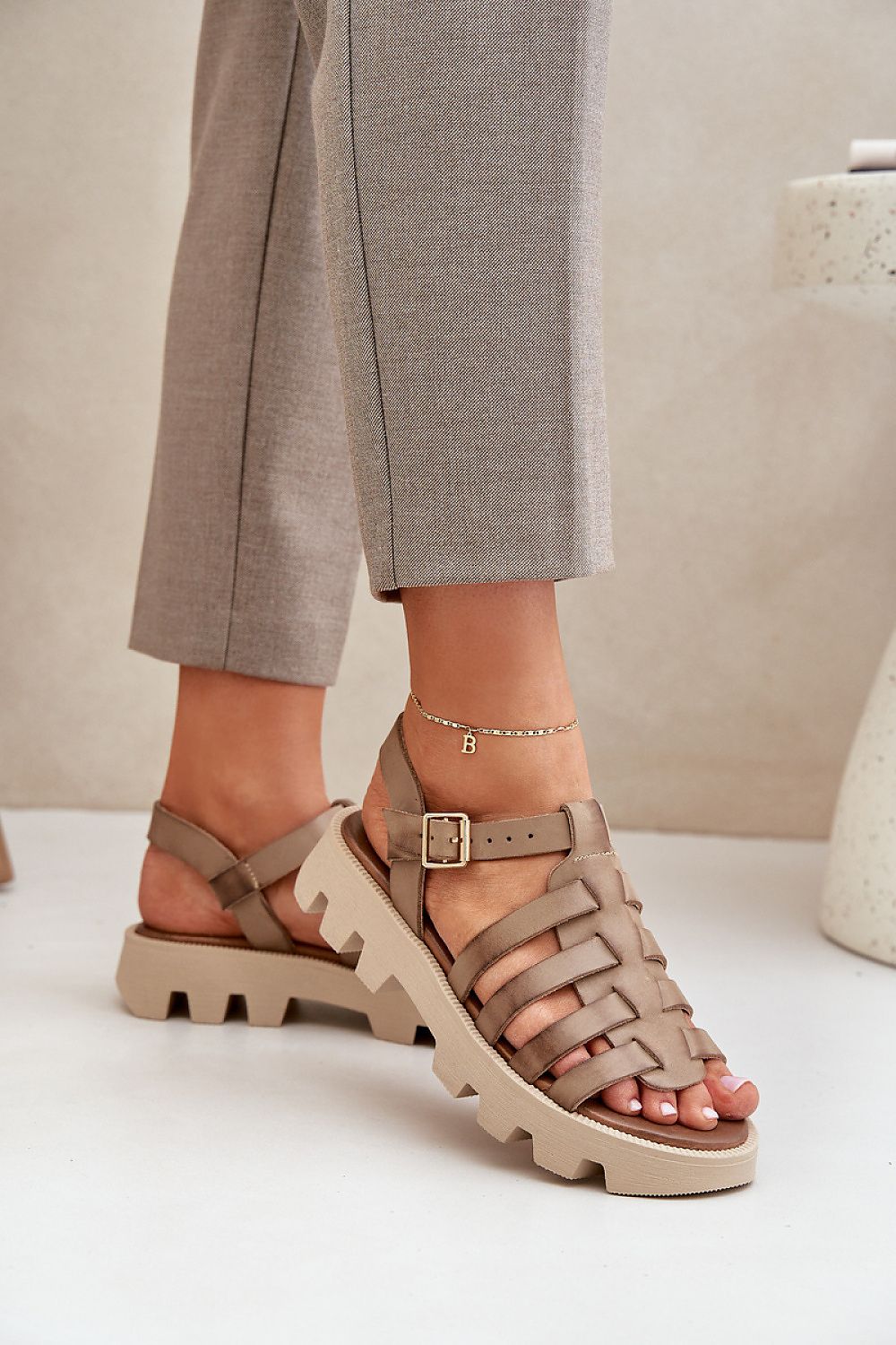 Luxury women's natural leather sandals by Step in Style featuring an adjustable strap and a 3 cm platform height, ideal for summer fashion and casual elegance.