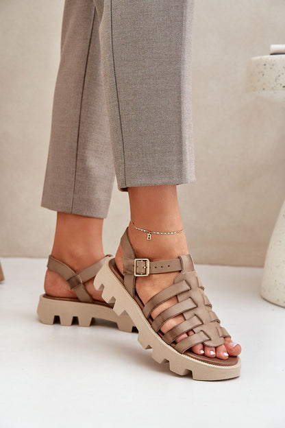 Luxury women's natural leather sandals by Step in Style featuring an adjustable strap and a 3 cm platform height, ideal for summer fashion and casual elegance.
