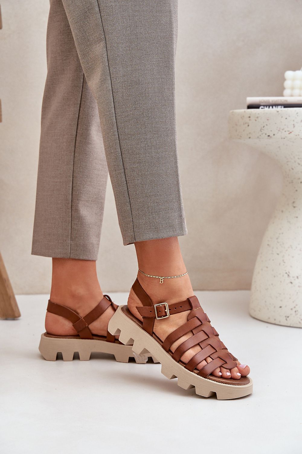 Step in Style luxury women's sandals crafted from high-quality leather with a stunning adjustable strap and 3 cm platform height.