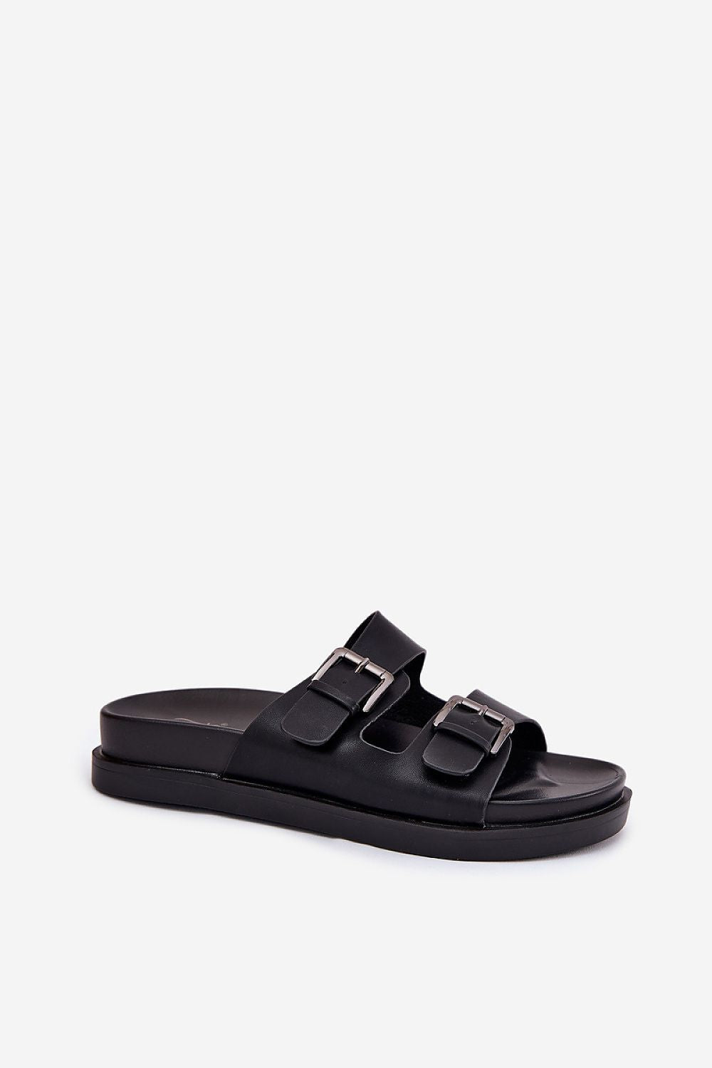Elegant eco-leather women's slip-on slippers by Step in Style featuring stylish buckles and a comfortable platform for chic summer outings.