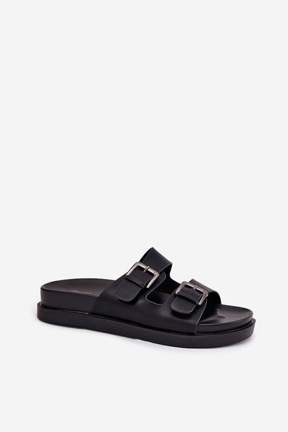 Elegant eco-leather women's slip-on slippers by Step in Style featuring stylish buckles and a comfortable platform for chic summer outings.