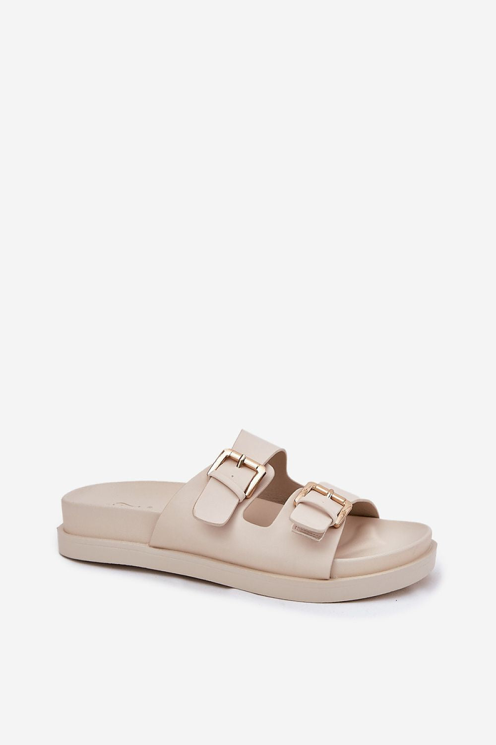 Chic eco-leather women's slippers by Step in Style with a stylish buckle detail and a sturdy platform for elegant summer aesthetics.