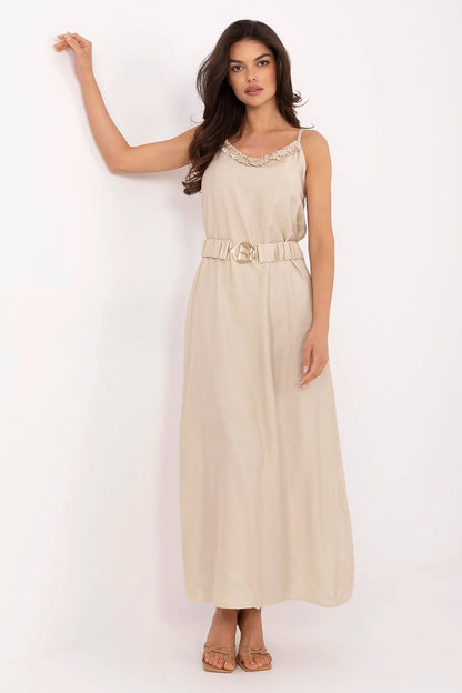 Italy Moda elegant women's V-neck maxi dress with ruffle, crafted from 100% viscose, perfect for summer outings.