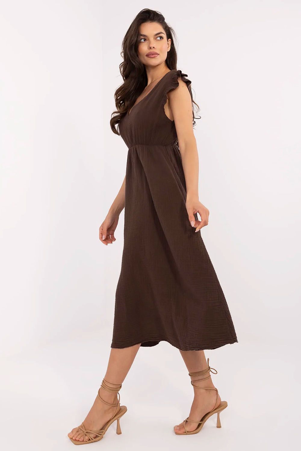 Full view of Italy Moda's airy midi daydress on a model, demonstrating its versatile style suitable for summer outings and casual wear.