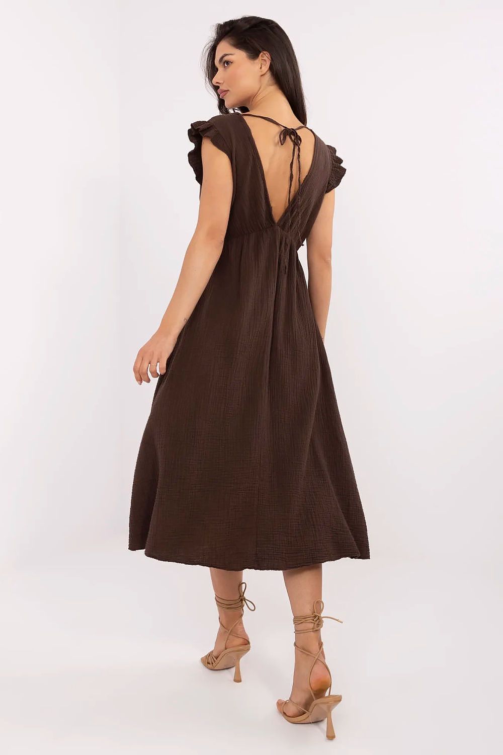 Lightweight cotton midi daydress with ruffle sleeves and sweetheart neckline by Italy Moda, showcasing a soft and breathable design ideal for summer fashion.