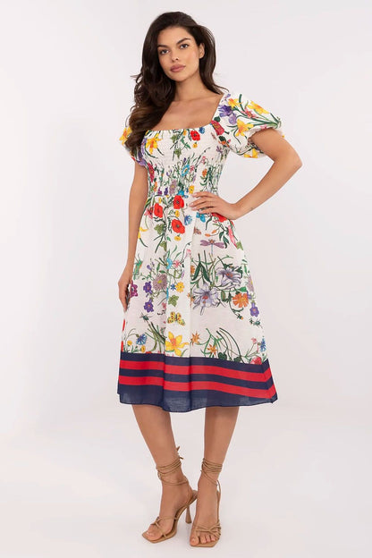 Elegant Midi Summer Dress by Italy Moda featuring a flared cut and delicate floral design, perfect for warm days and stylish outings.