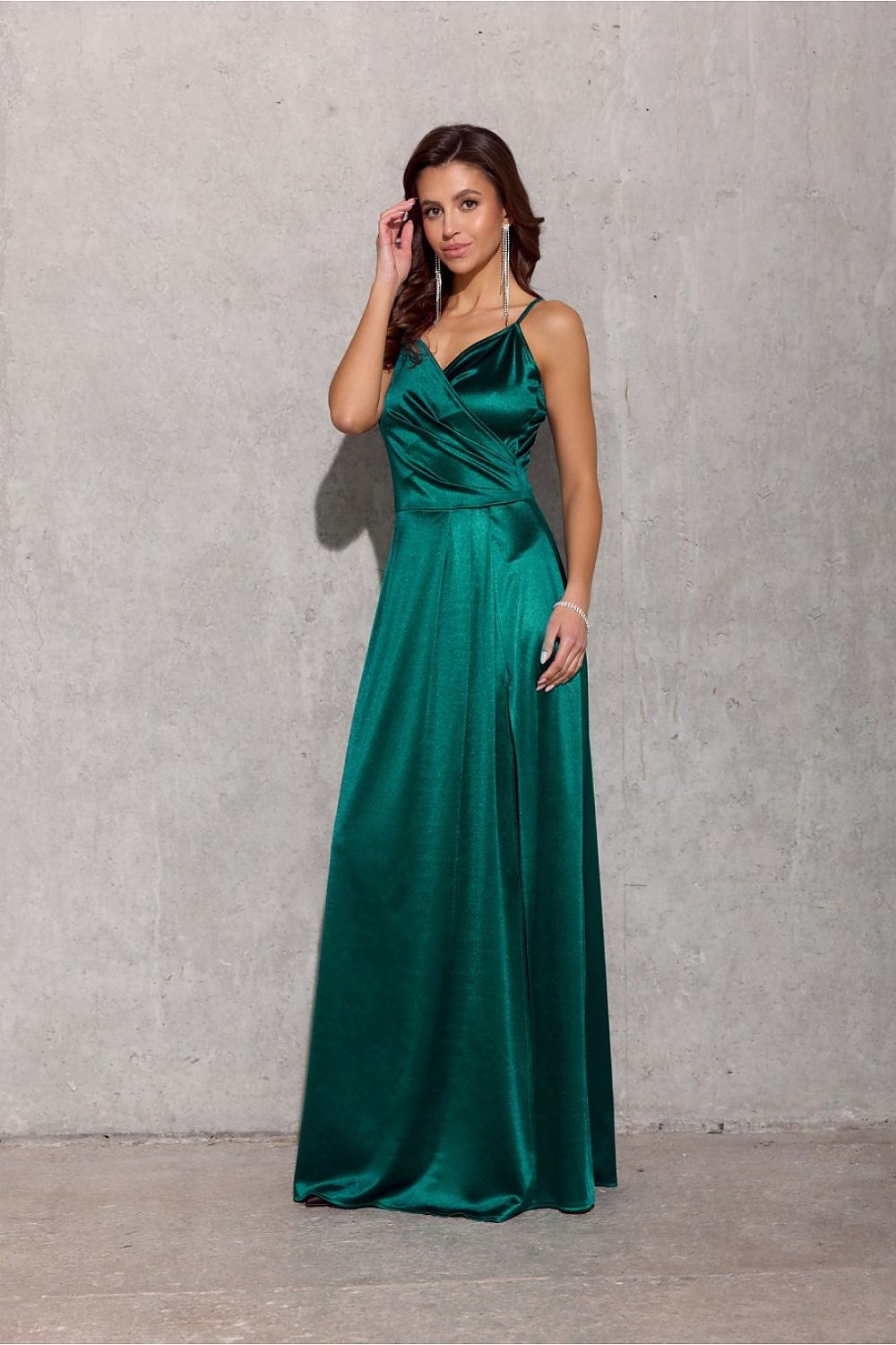 Model wearing the long Salma dress from Roco Fashion at an elegant event, demonstrating its versatility for prom, weddings, and corporate gatherings.