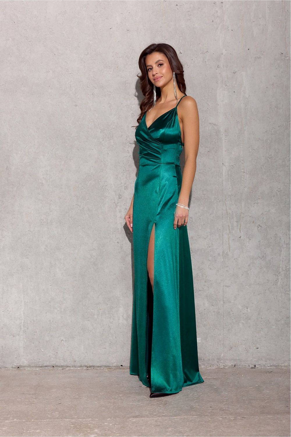 Elegant Alessandra Maxi Dress by Roco Fashion showcasing luxurious satin fabric with a stylish wrap neckline.