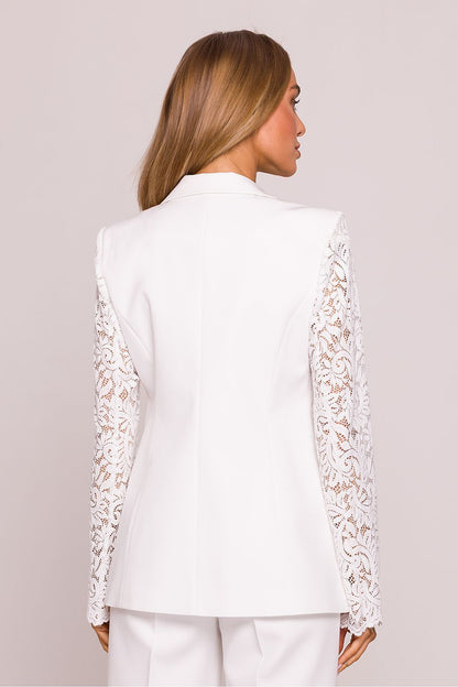 Close-up of the lace detail on the Elegant Lace Sleeve Blazer Jacket by Moe, highlighting its luxurious and feminine design elements.