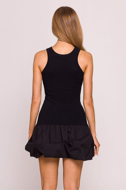 Chic Moe Daydress with a comfortable cotton knit top and voluminous flared bottom, embodying modern elegance and style.