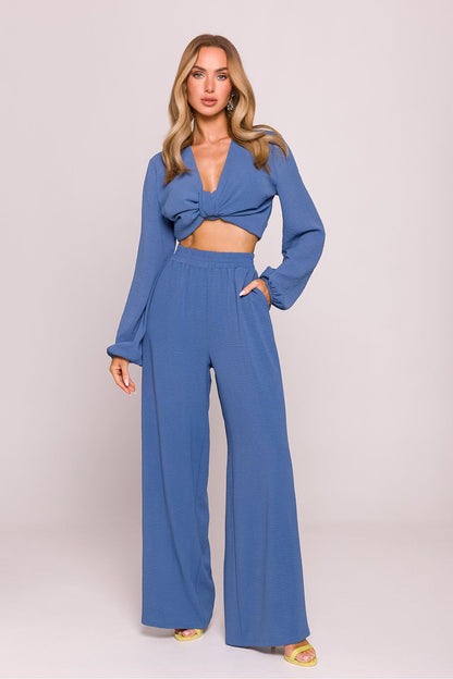 Moe Women's Lightweight Crepe Trousers in elegant loose fit, showcasing a high waist design and soft, matte texture for a luxurious touch.