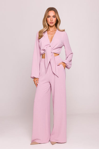 Moe Women's Lightweight Crepe Trousers showcasing an elegant loose fit and high waist, perfect for creating a stylish, sophisticated ensemble.