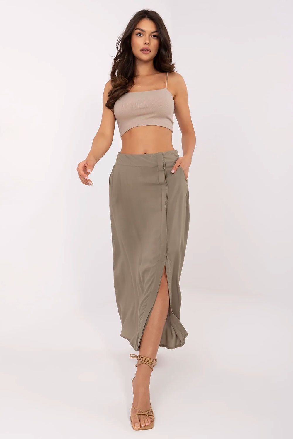 Flat lay of Fresh Made Elegant Midi Skirt in viscose, highlighting its minimalist style and eco-friendly attributes.