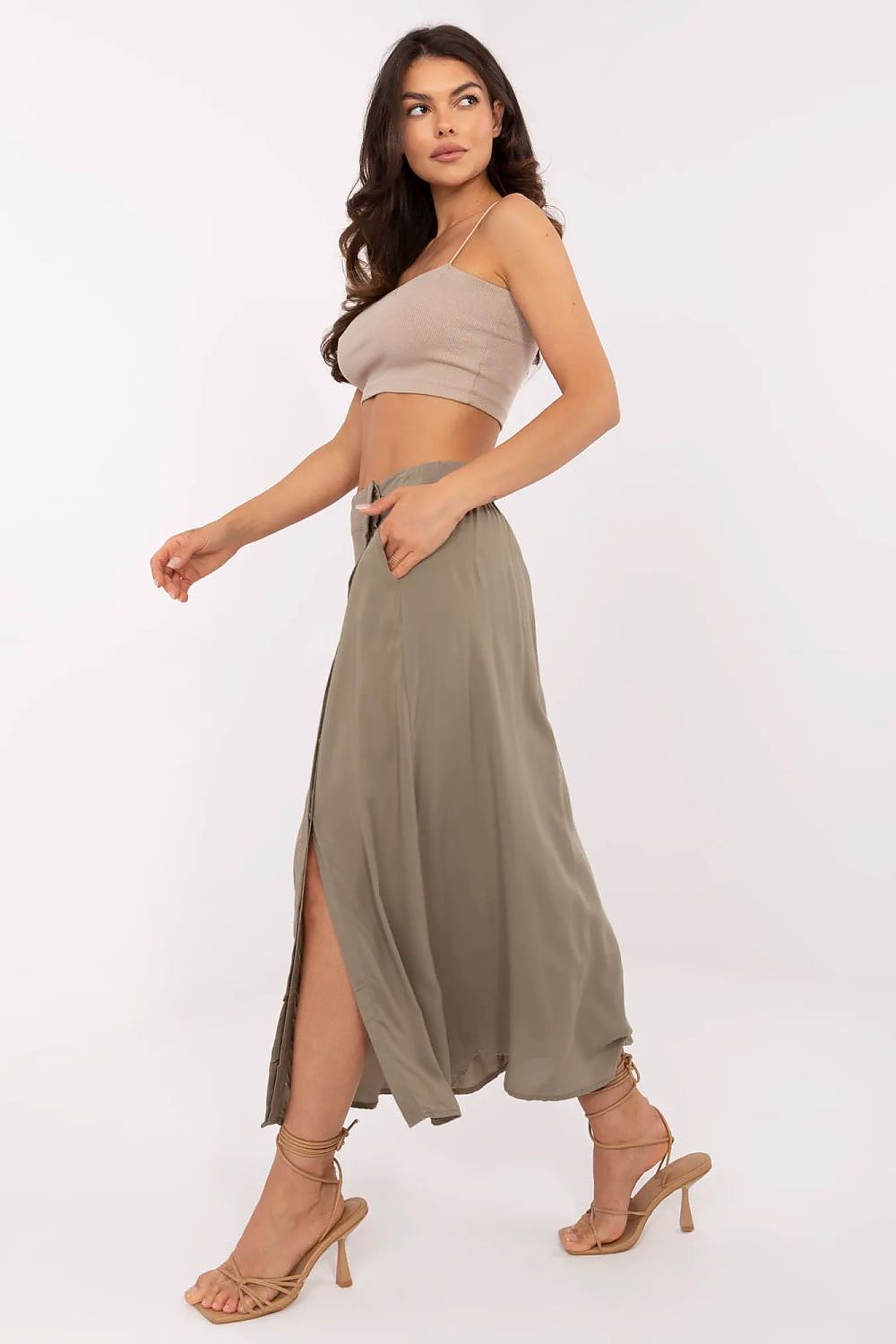 Fashionable styling options for Fresh Made Elegant Eco-Friendly Midi Skirt, perfect for both office and casual outings.