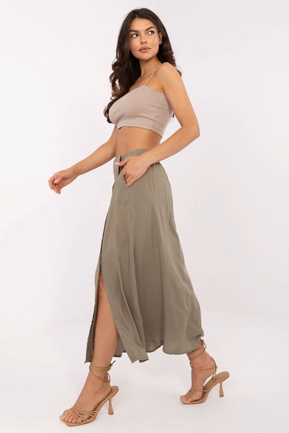 Fashionable styling options for Fresh Made Elegant Eco-Friendly Midi Skirt, perfect for both office and casual outings.