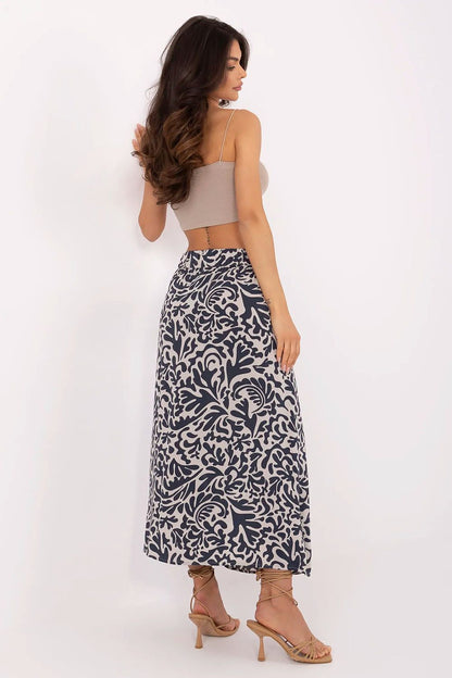 Fresh Made eco-friendly midi skirt showcasing slip pockets and button closure, perfect for sophisticated everyday wear.