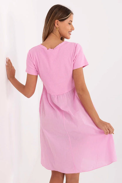 Elegant knee-length flared dress by Italy Moda featuring a ribbed top and sweetheart neckline, perfect for summer styling.