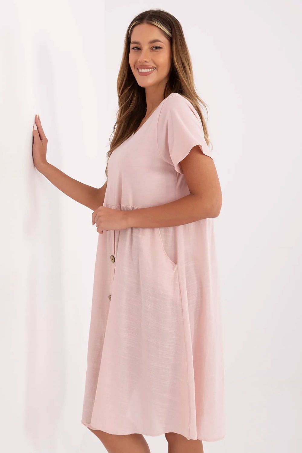 Elegant display of the Italy Moda summer dress with detailed stitching, showcasing the sophisticated design and breathable cotton material.