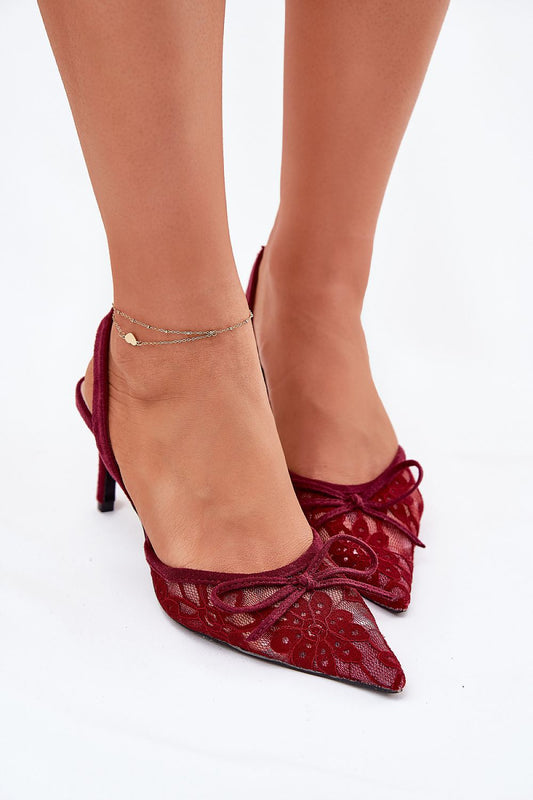 Elegant Lace High Heels for Women by Step in Style, featuring an open heel and pointed toes, perfect for formal occasions.